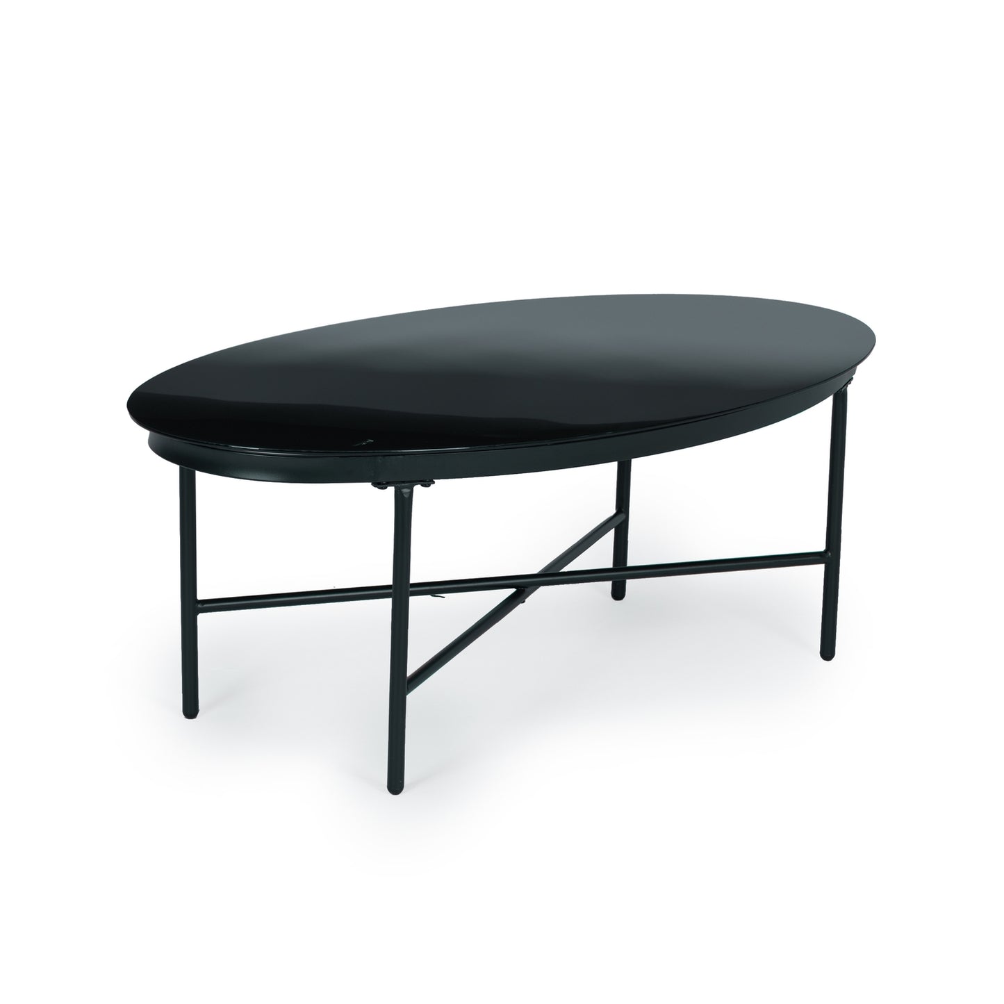 Set of garden furniture made of rattan, metal chairs, bench and black table