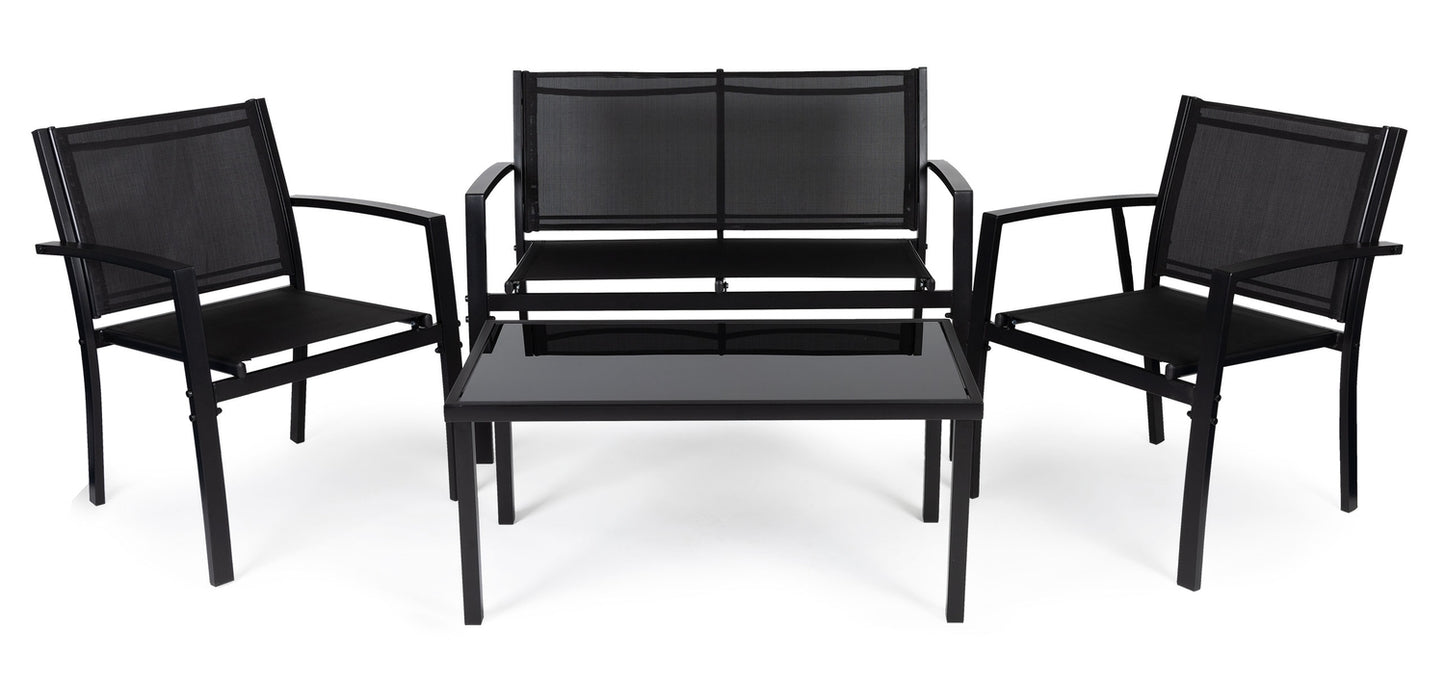 Set of garden furniture: table, bench, armchairs, metal