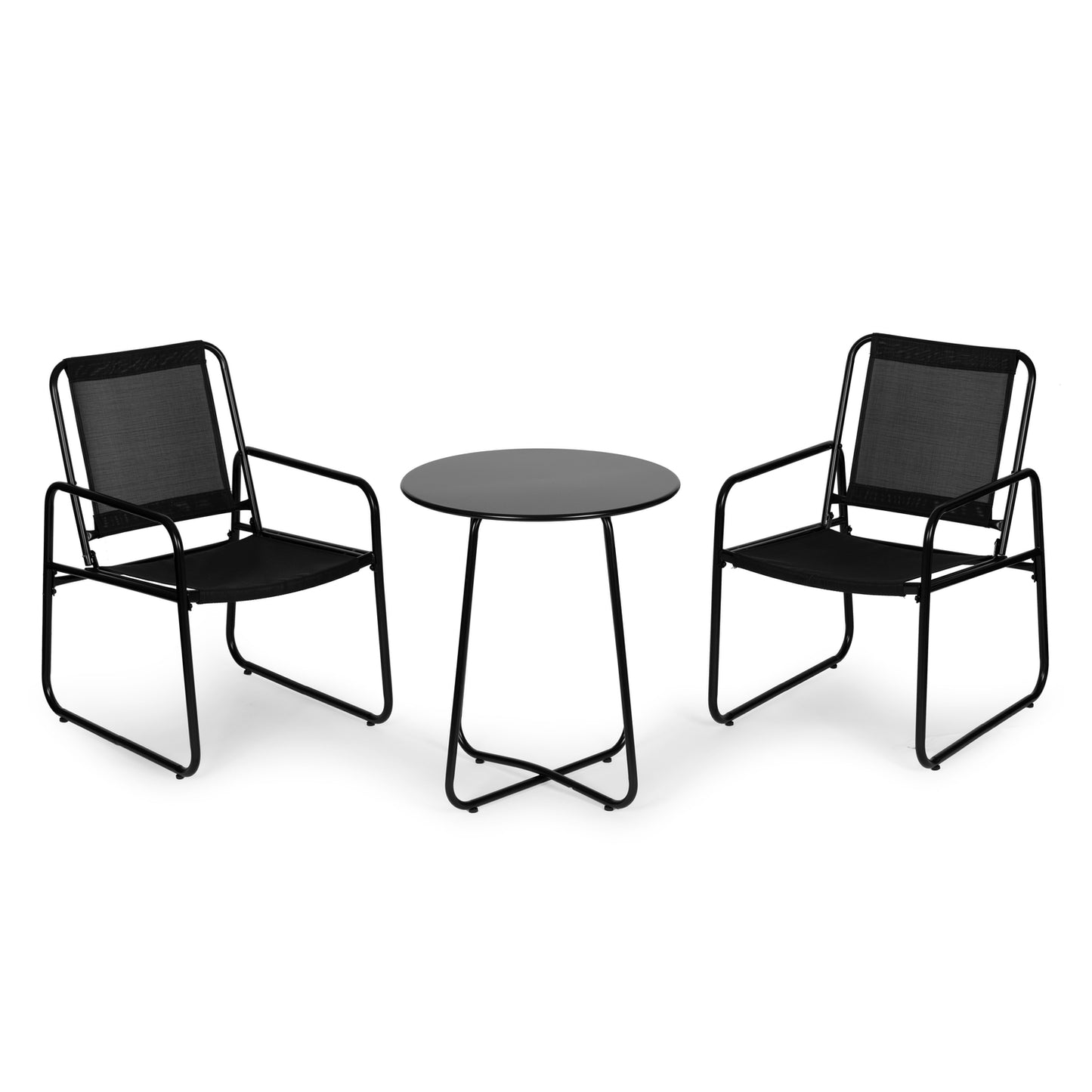 Set of garden furniture, two chairs, black table