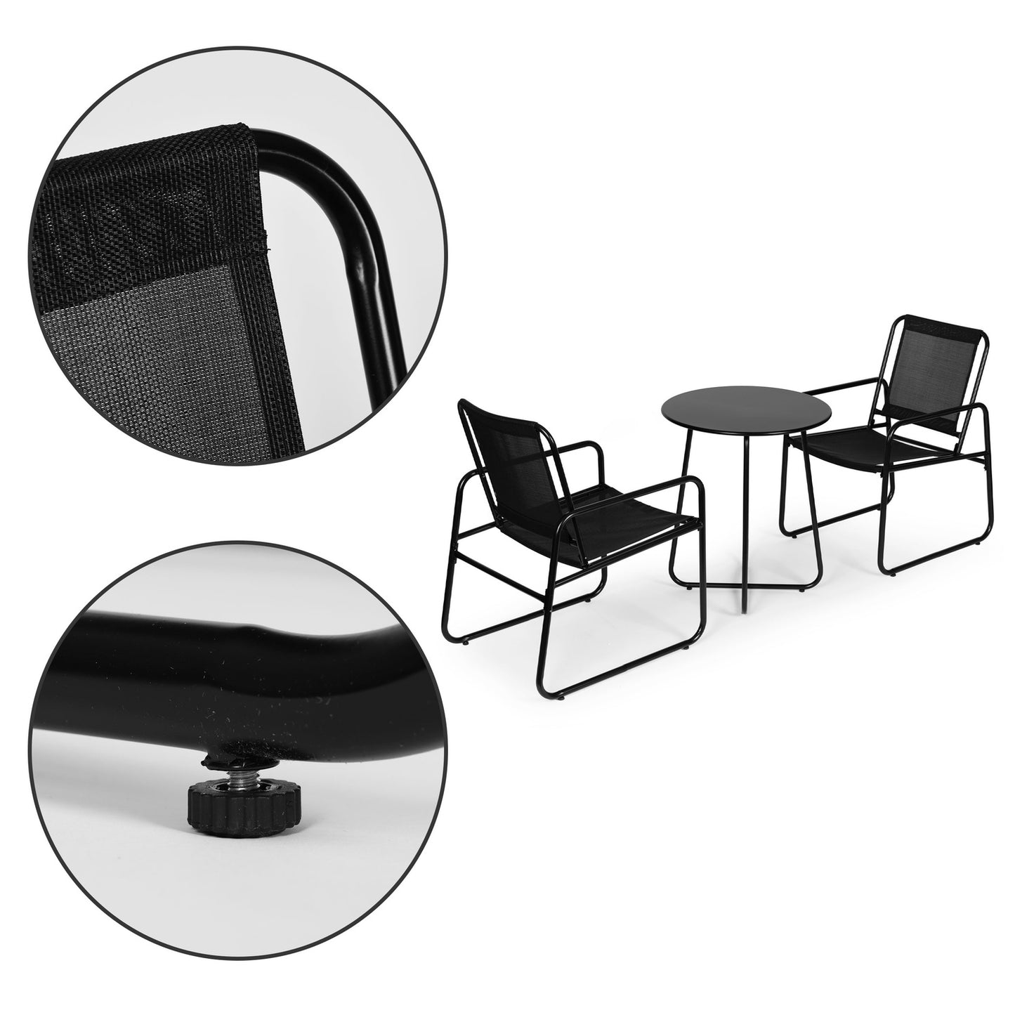 Set of garden furniture, two chairs, black table