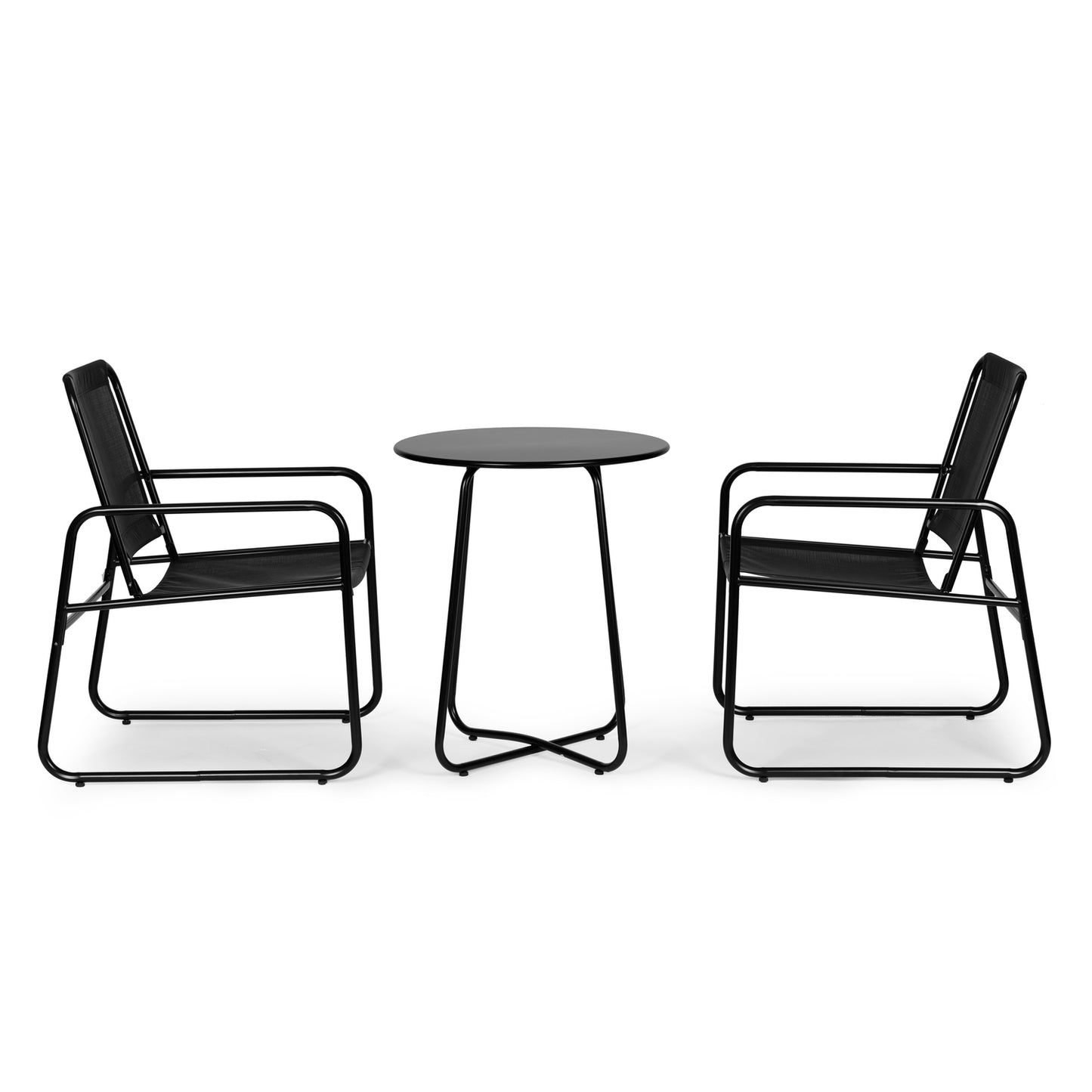 Set of garden furniture, two chairs, black table