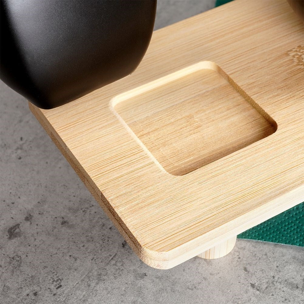 Set of six bowls on a bamboo tray for snacks and dips