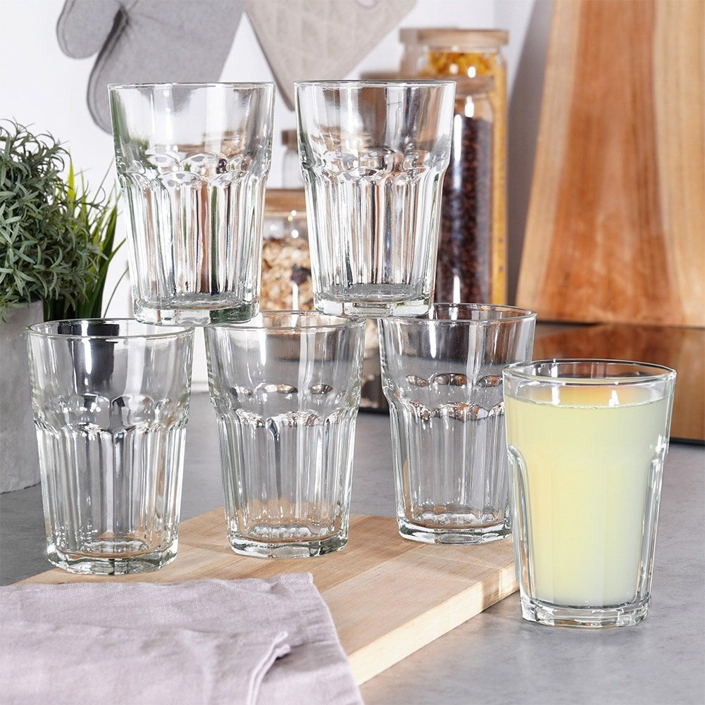 Set of six glasses, 360 ml - thick clear glass, for all drinks