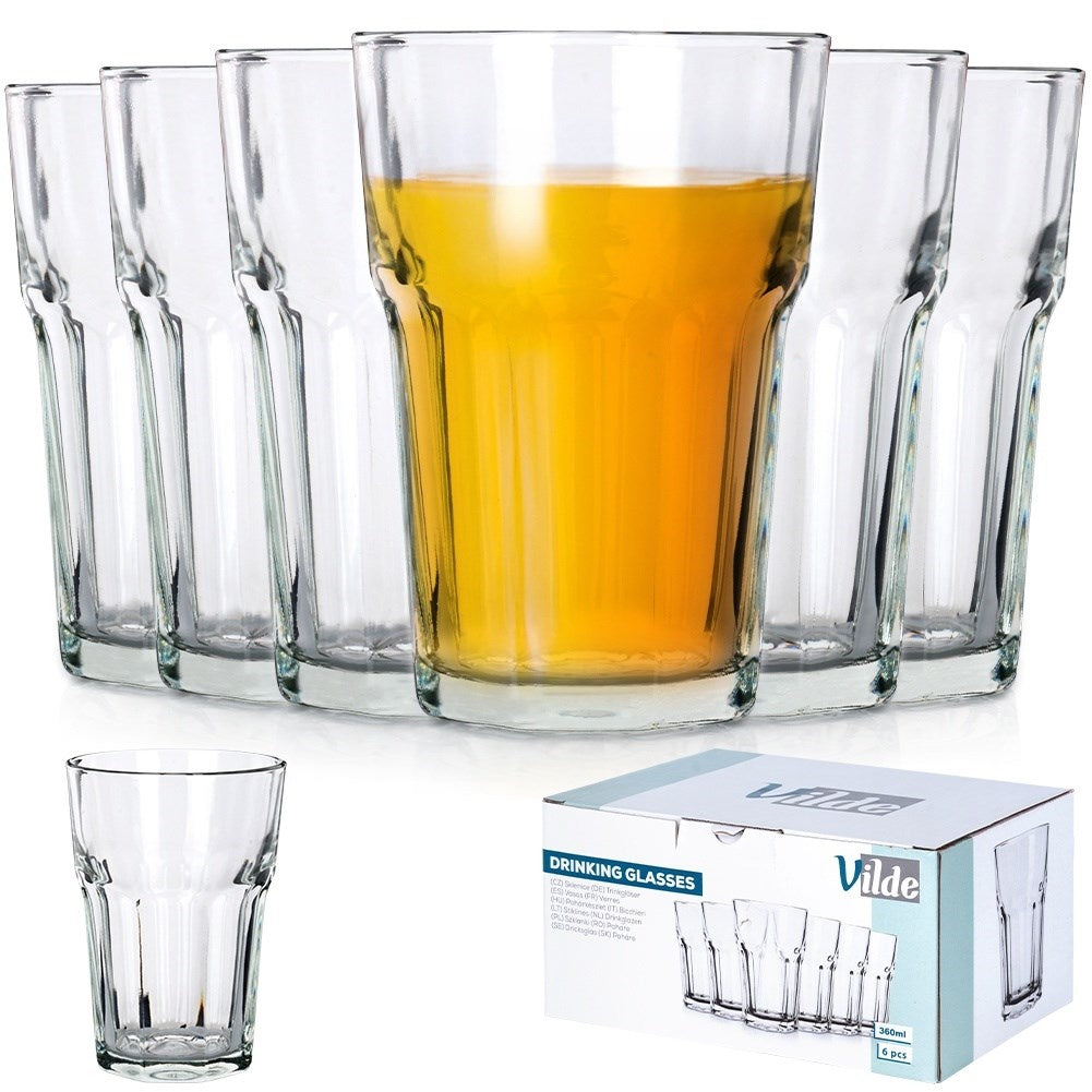 Set of six glasses, 360 ml - thick clear glass, for all drinks
