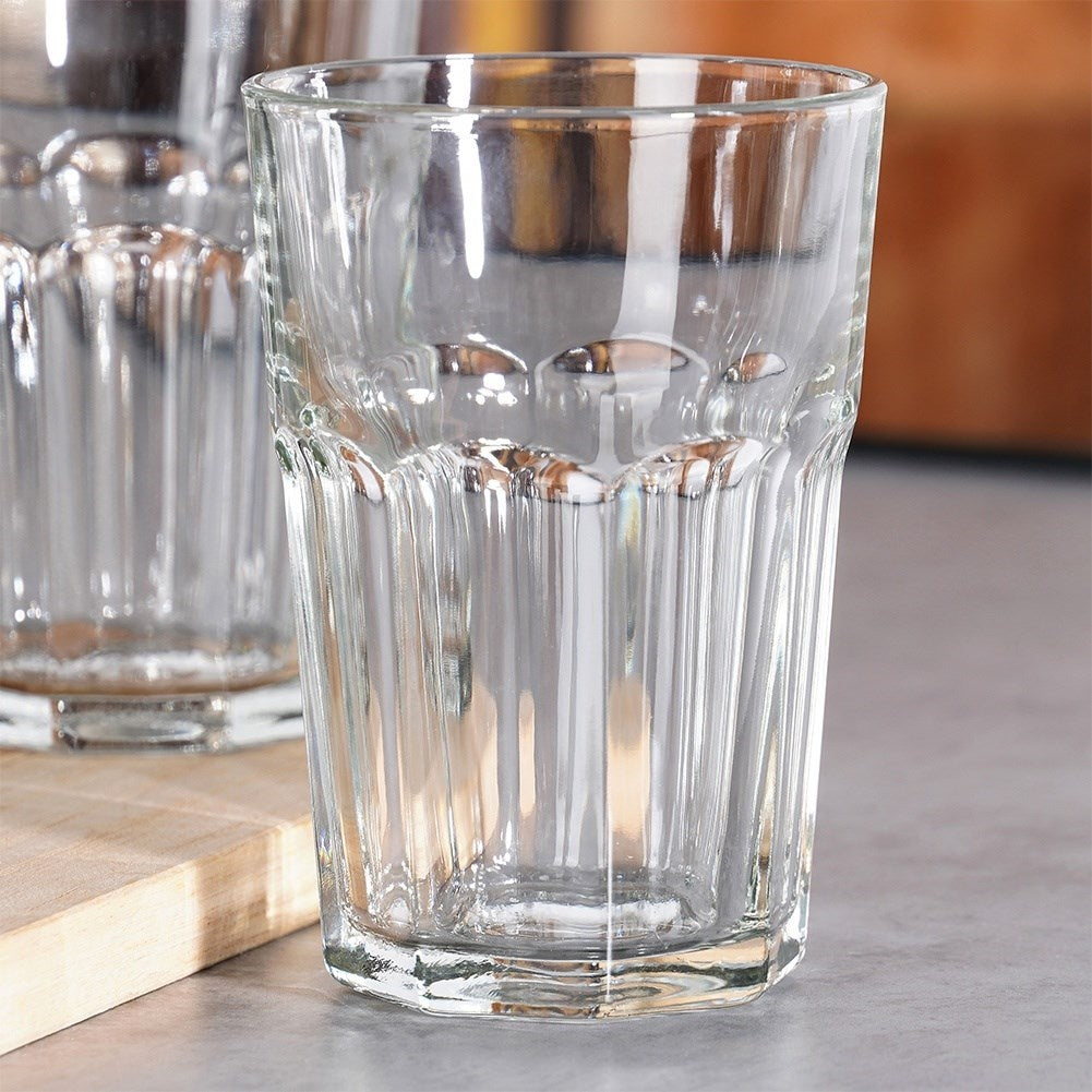 Set of six glasses, 360 ml - thick clear glass, for all drinks