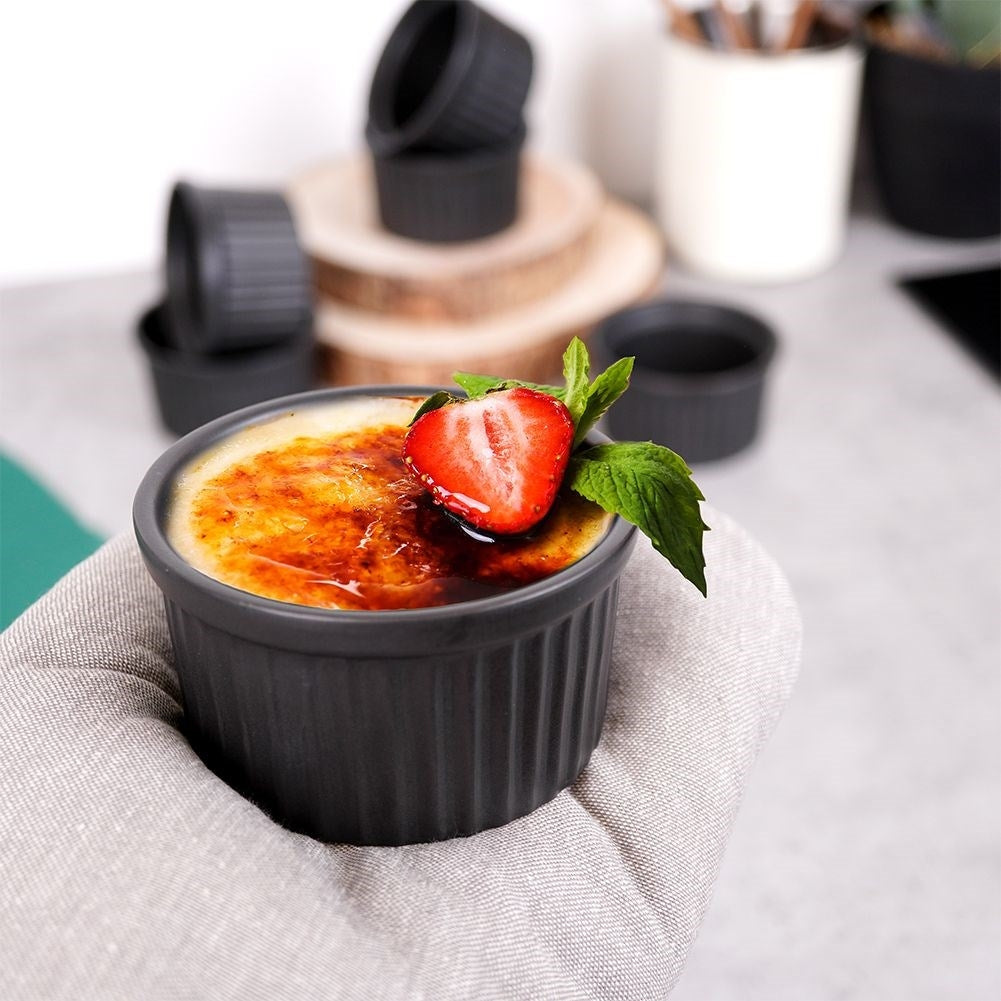 Set of small porcelain baking tins for baking and serving