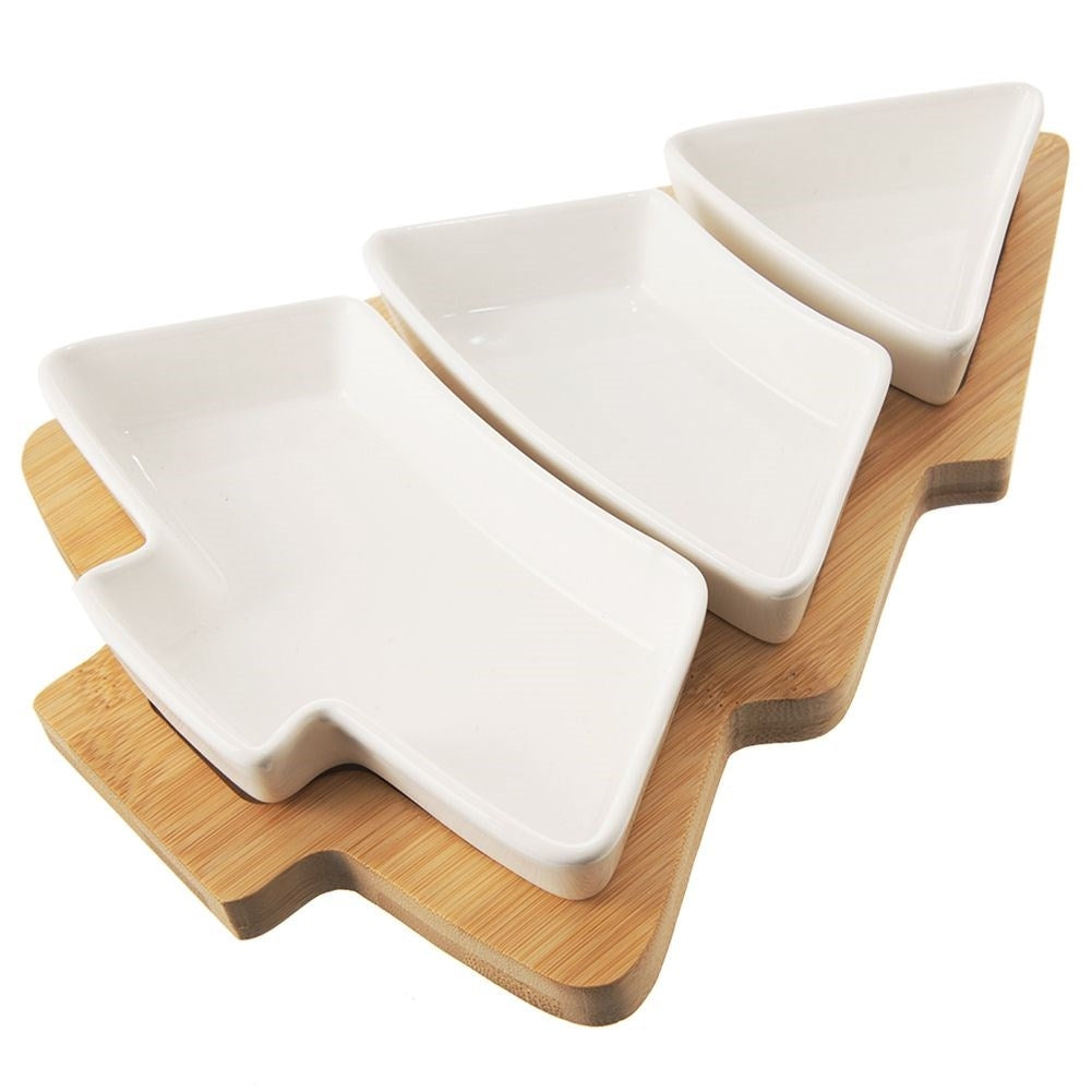 Set of three bowls in bamboo shaped Christmas tree, white porcelain