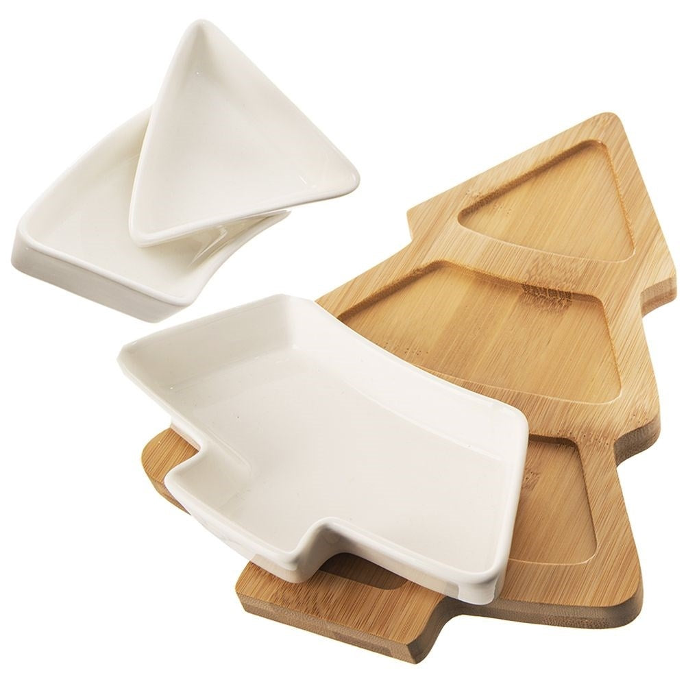Set of three bowls in bamboo shaped Christmas tree, white porcelain
