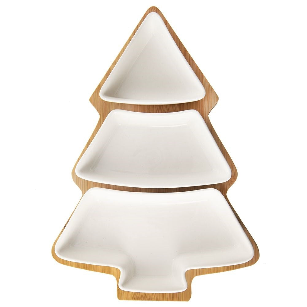 Set of three bowls in bamboo shaped Christmas tree, white porcelain