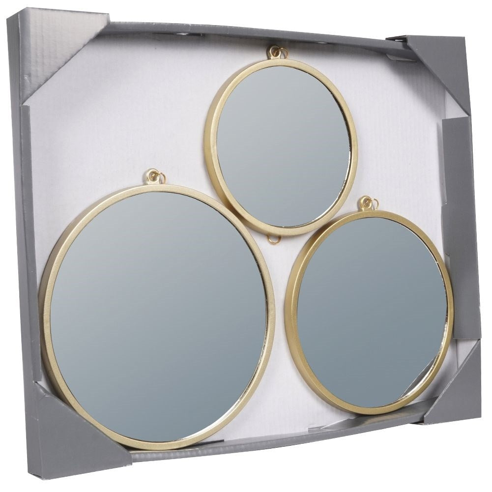 Set of three elegant wall mirrors with golden frames