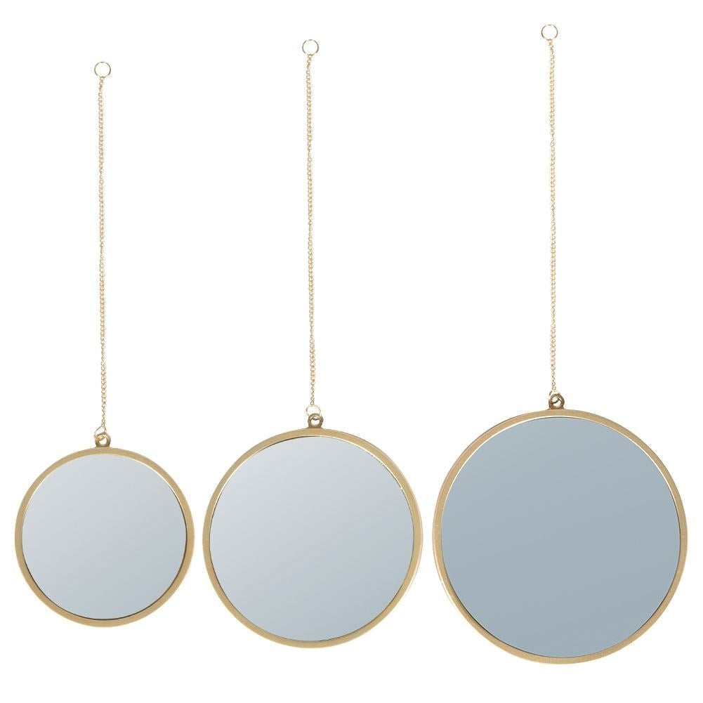 Set of three elegant wall mirrors with golden frames