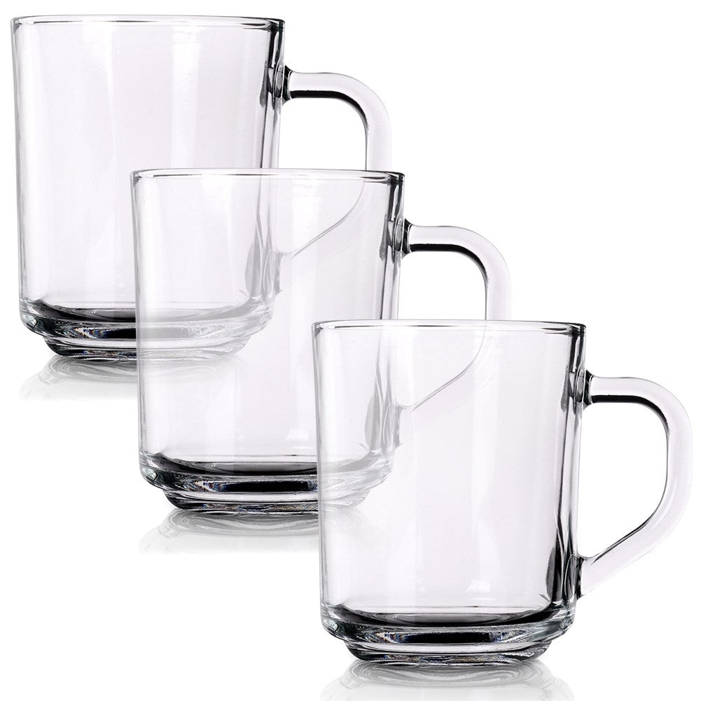 Set of three glasses with handles - Thick glass, microwave safe