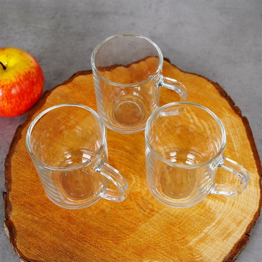 Set of three glasses with handles - Thick glass, microwave safe