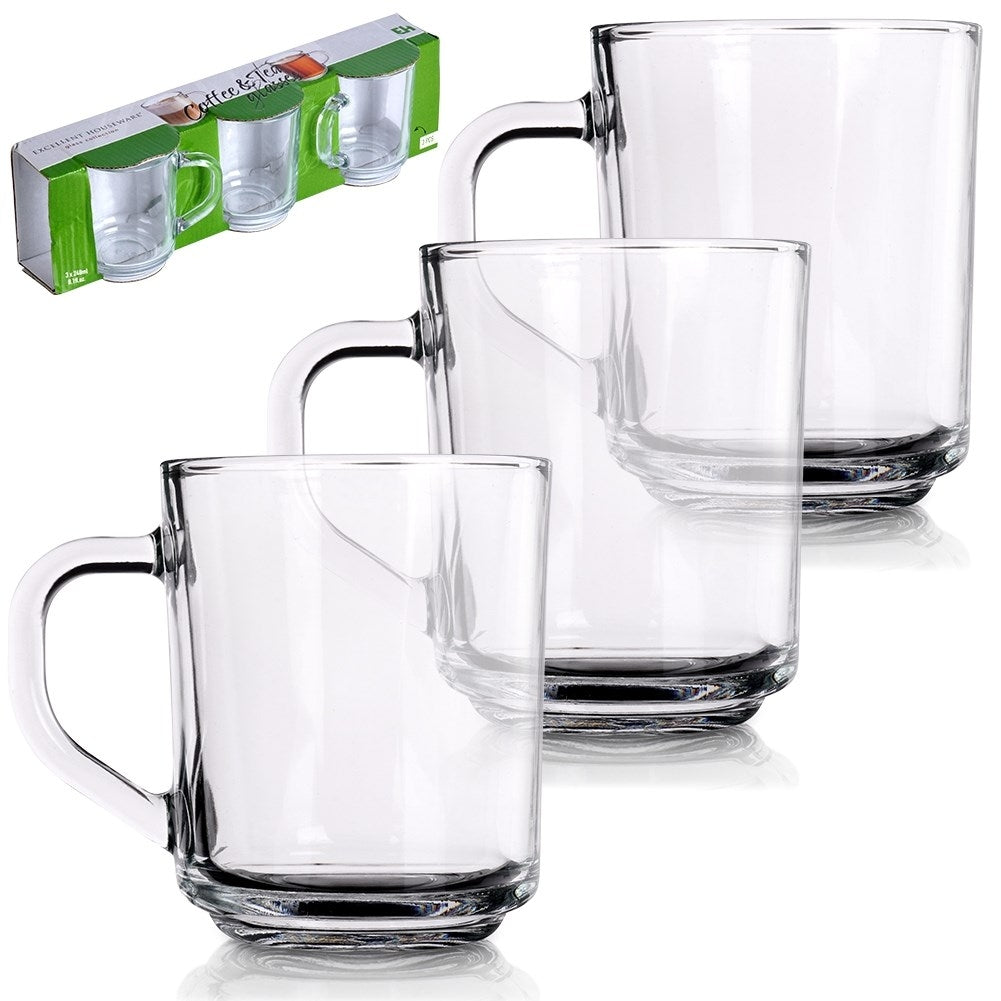 Set of three glasses with handles - Thick glass, microwave safe