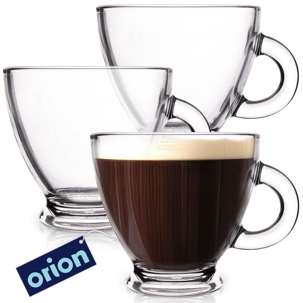 Set of three glasses with handles for hot and cold drinks