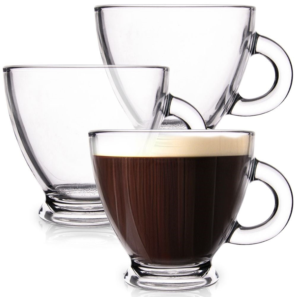 Set of three glasses with handles for hot and cold drinks