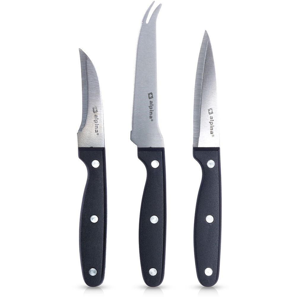 Set of three kitchen knives: peeler, cheese knife, all-round knife