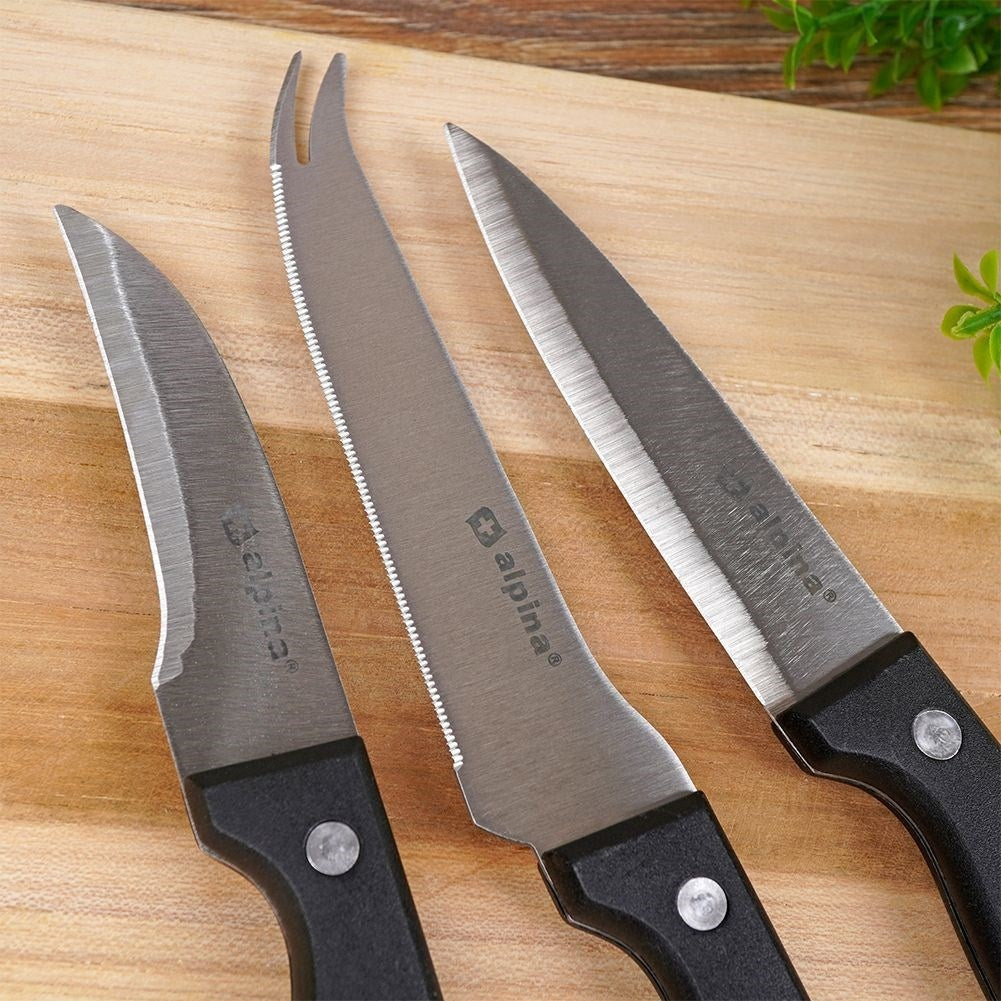Set of three kitchen knives: peeler, cheese knife, all-round knife