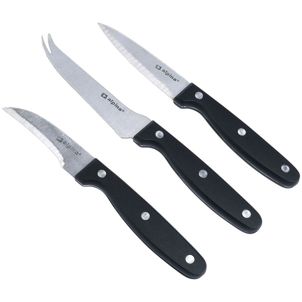 Set of three kitchen knives: peeler, cheese knife, all-round knife