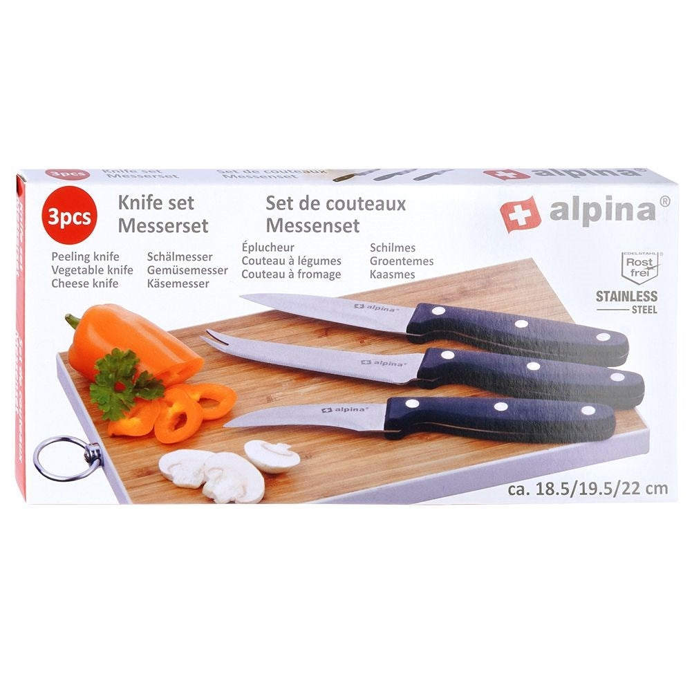 Set of three kitchen knives: peeler, cheese knife, all-round knife