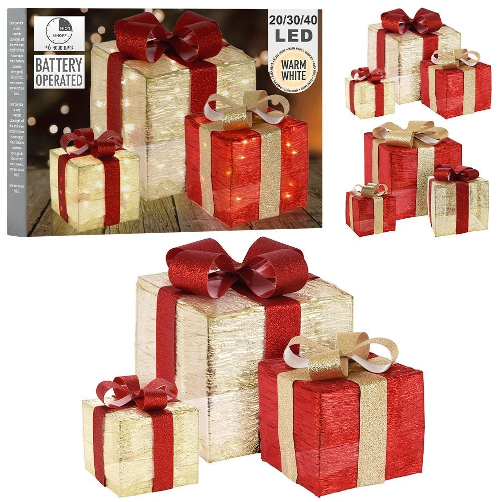 Set of three silver packages of LED lights for Christmas decoration
