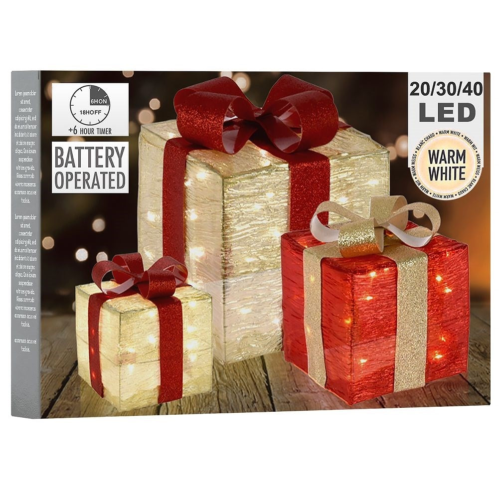 Set of three silver packages of LED lights for Christmas decoration