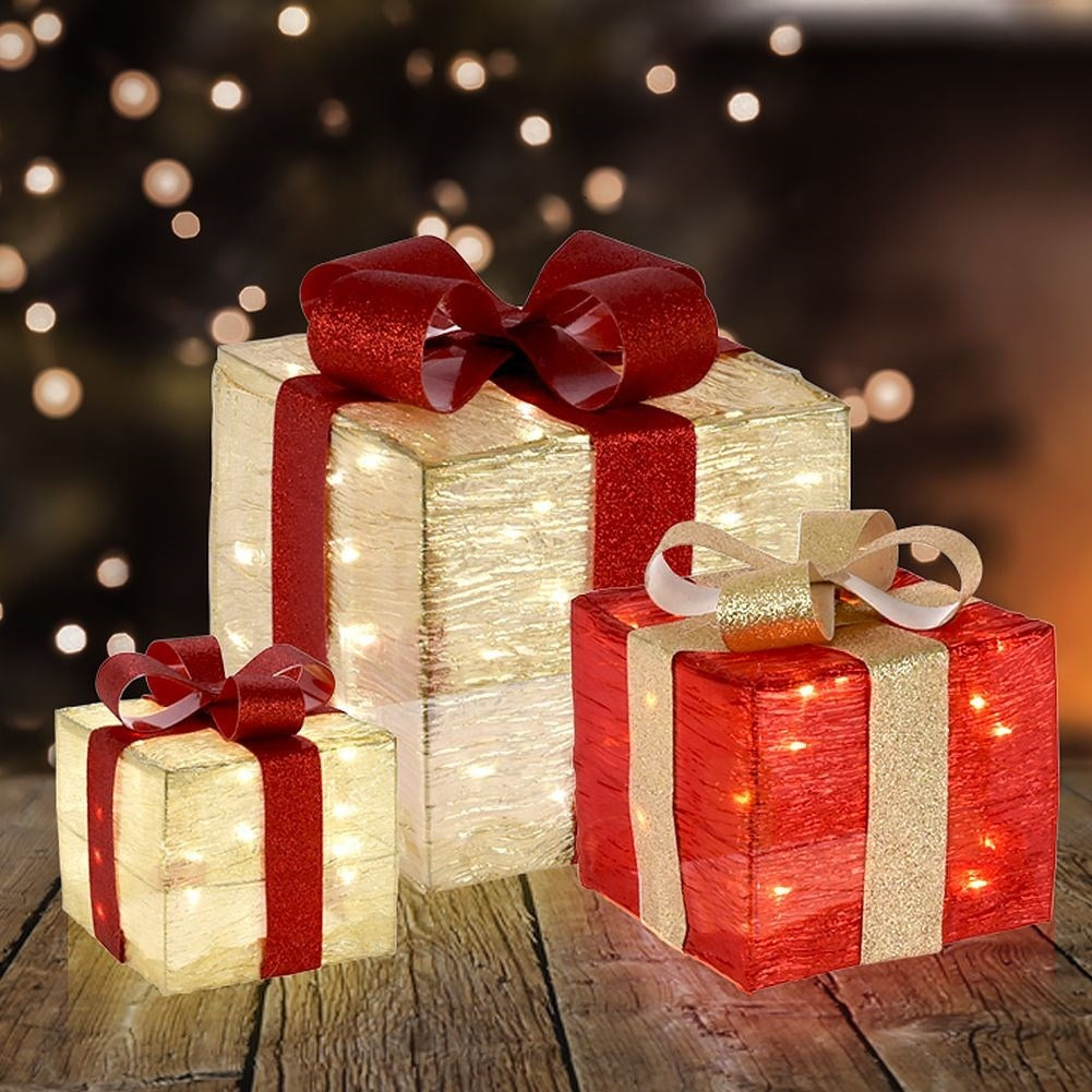 Set of three silver packages of LED lights for Christmas decoration