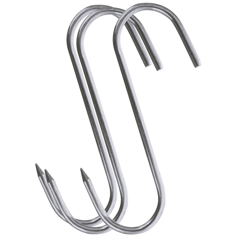 Set of three stainless steel smoking hooks for meat, sausages & fish