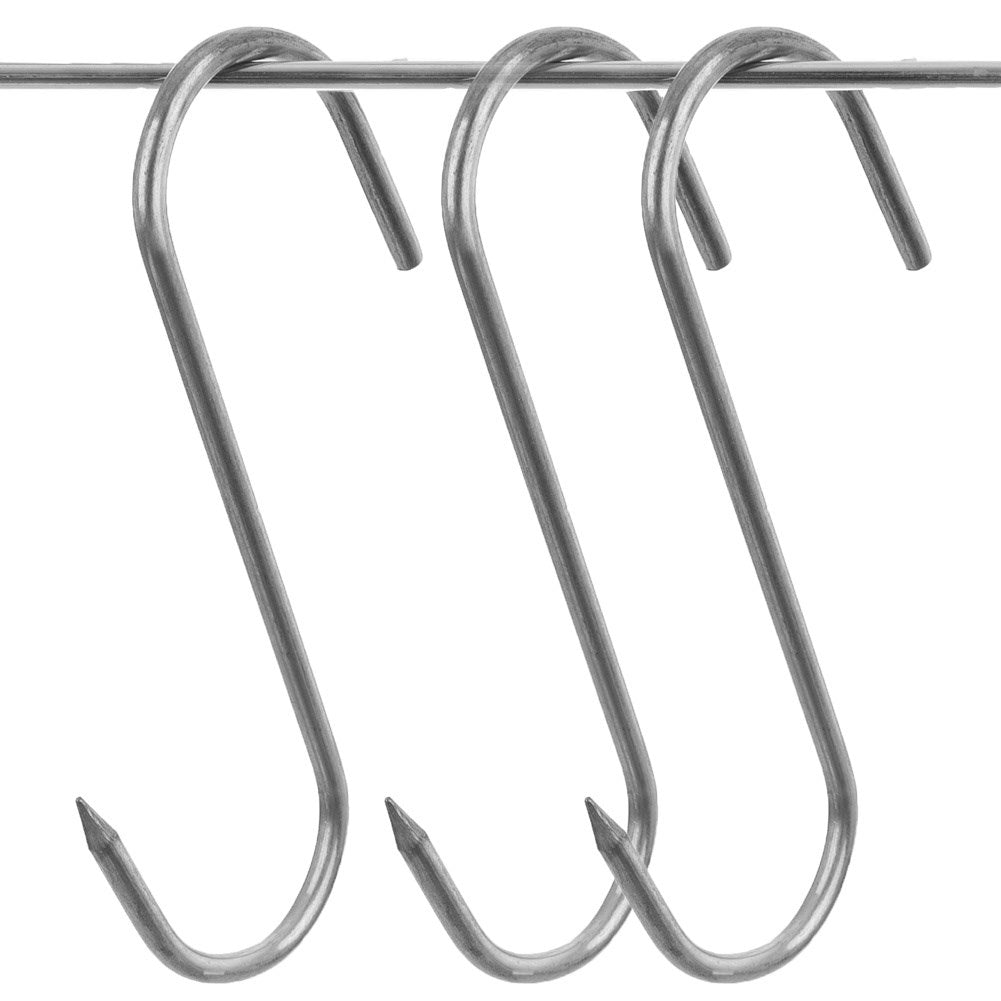 Set of three stainless steel smoking hooks for meat, sausages & fish