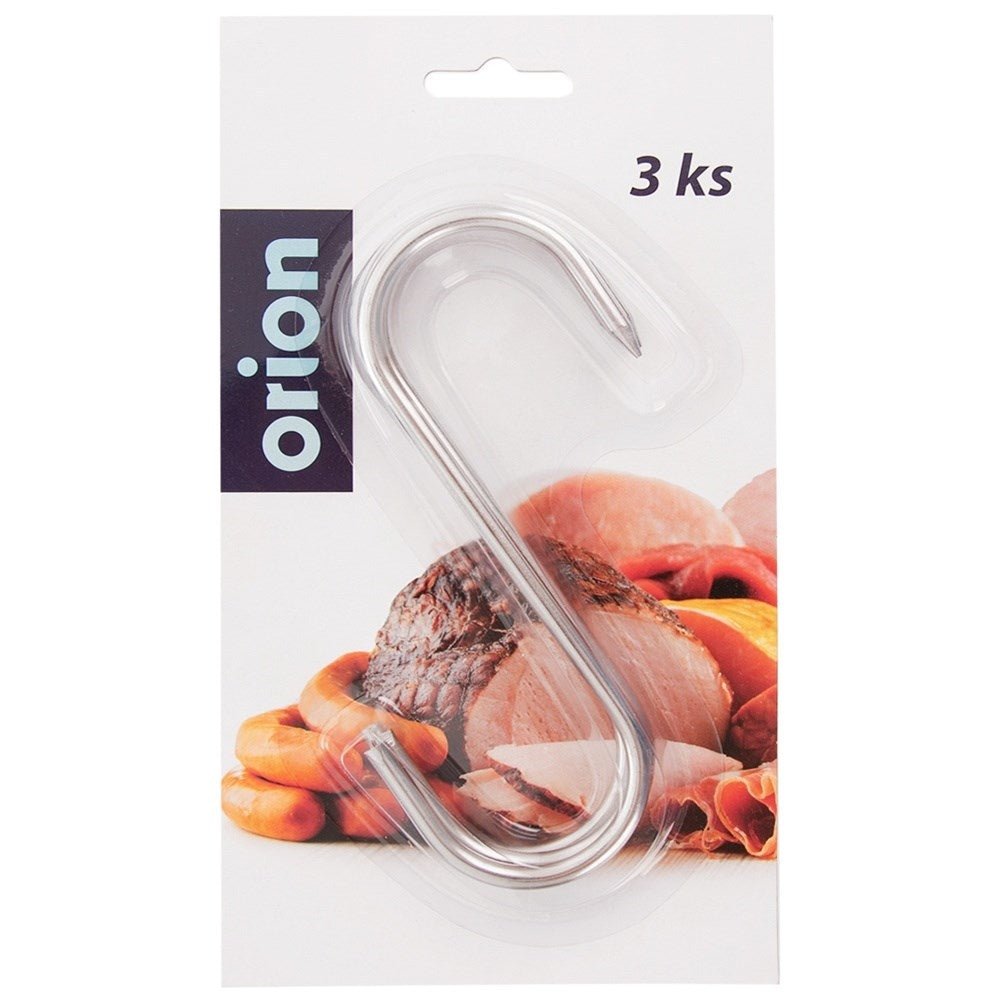 Set of three stainless steel smoking hooks for meat, sausages & fish
