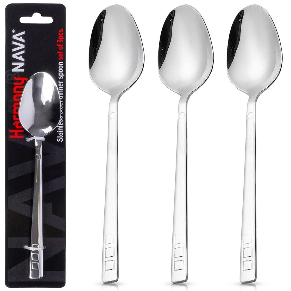 Set of three stainless steel spoons, dishwasher safe