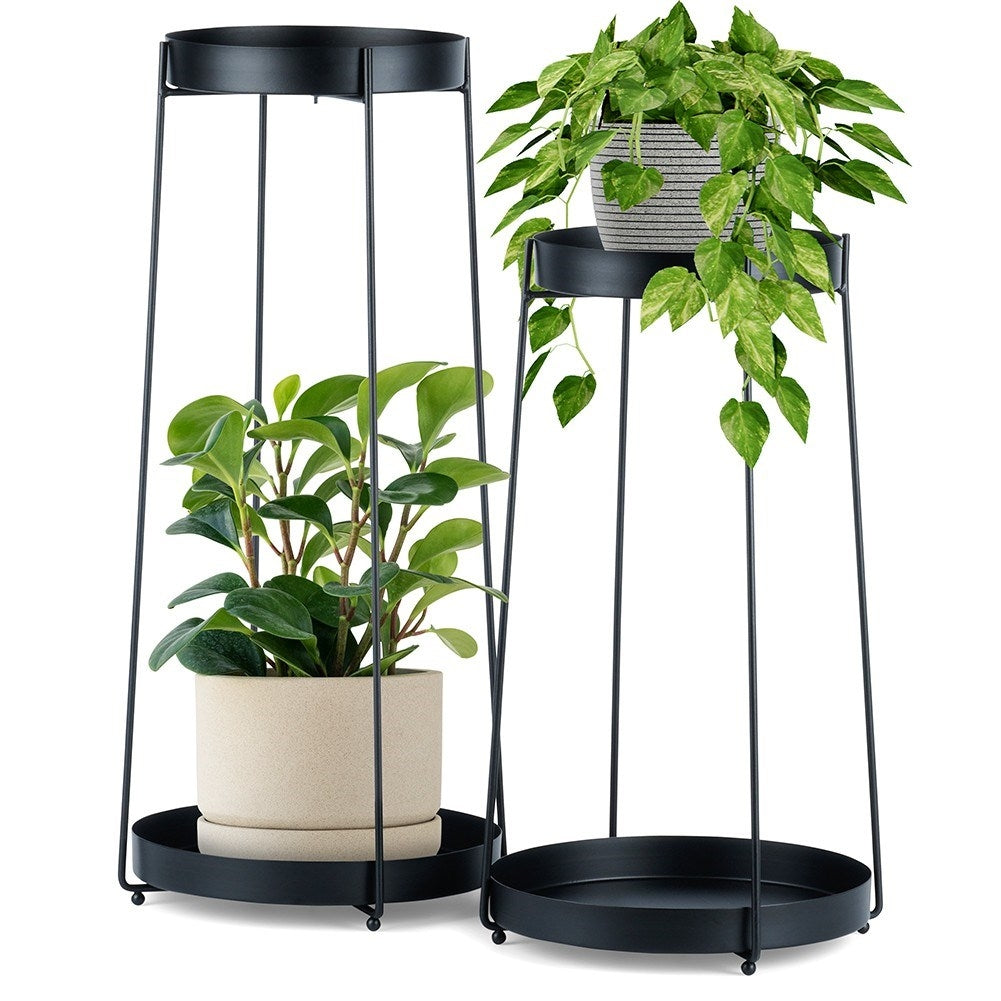 Set of two black metal flower arrangements for two tiers
