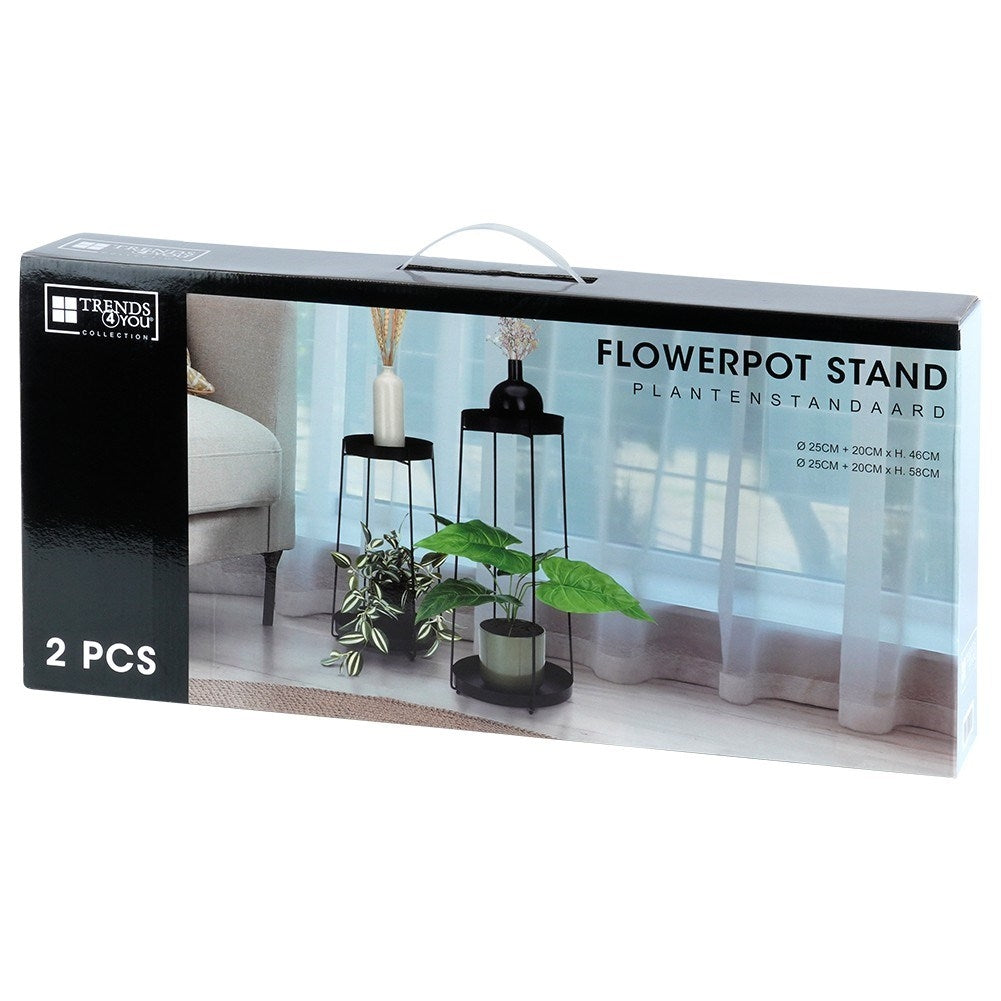 Set of two black metal flower arrangements for two tiers
