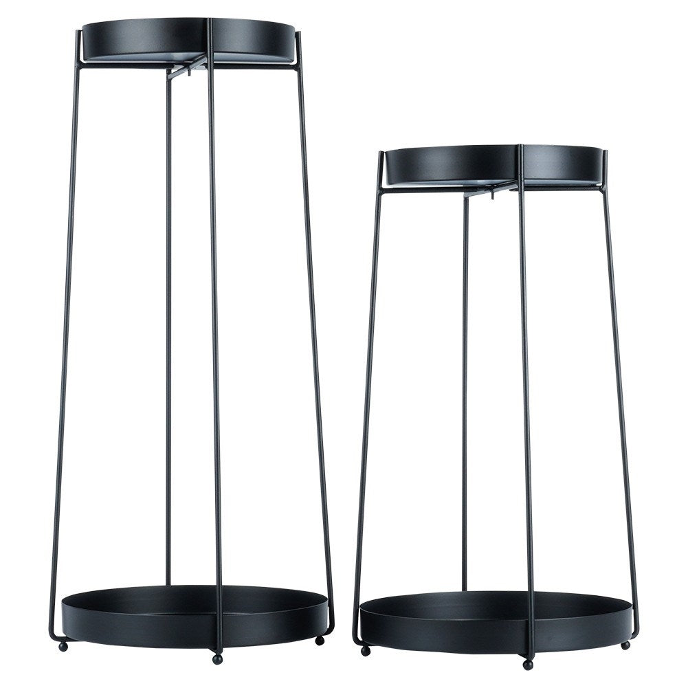 Set of two black metal flower arrangements for two tiers