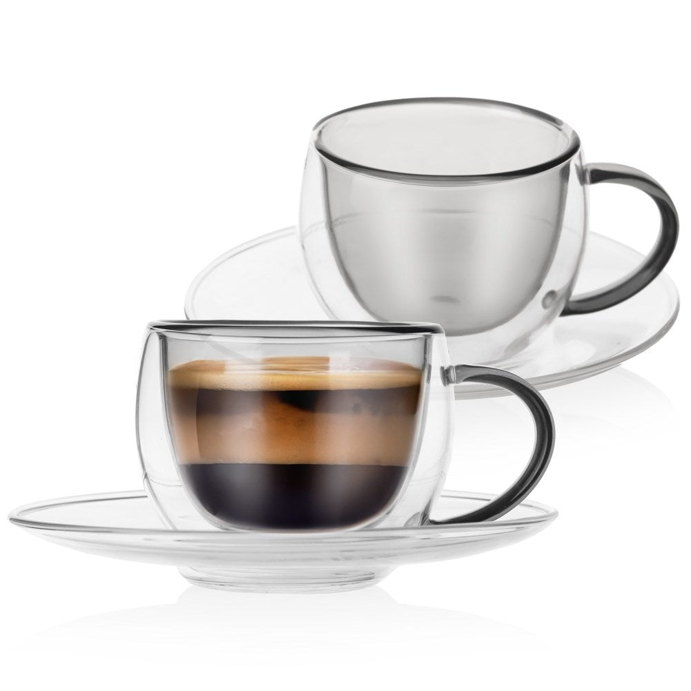 Set of two double-walled cups and saucers, 90 ml for espresso