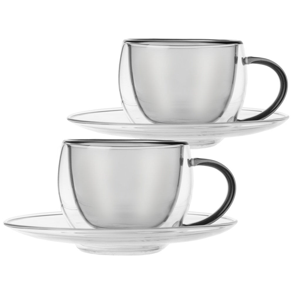 Set of two double-walled cups and saucers, 90 ml for espresso