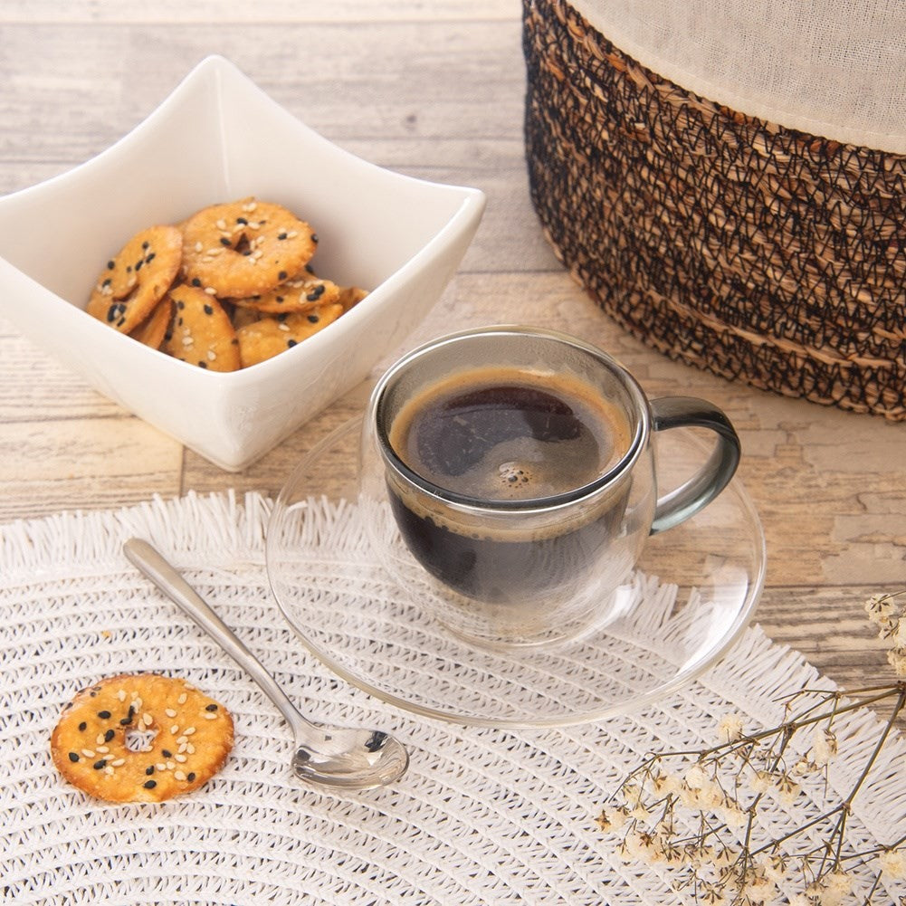 Set of two double-walled cups and saucers, 90 ml for espresso