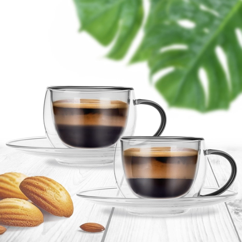 Set of two double-walled cups and saucers, 90 ml for espresso