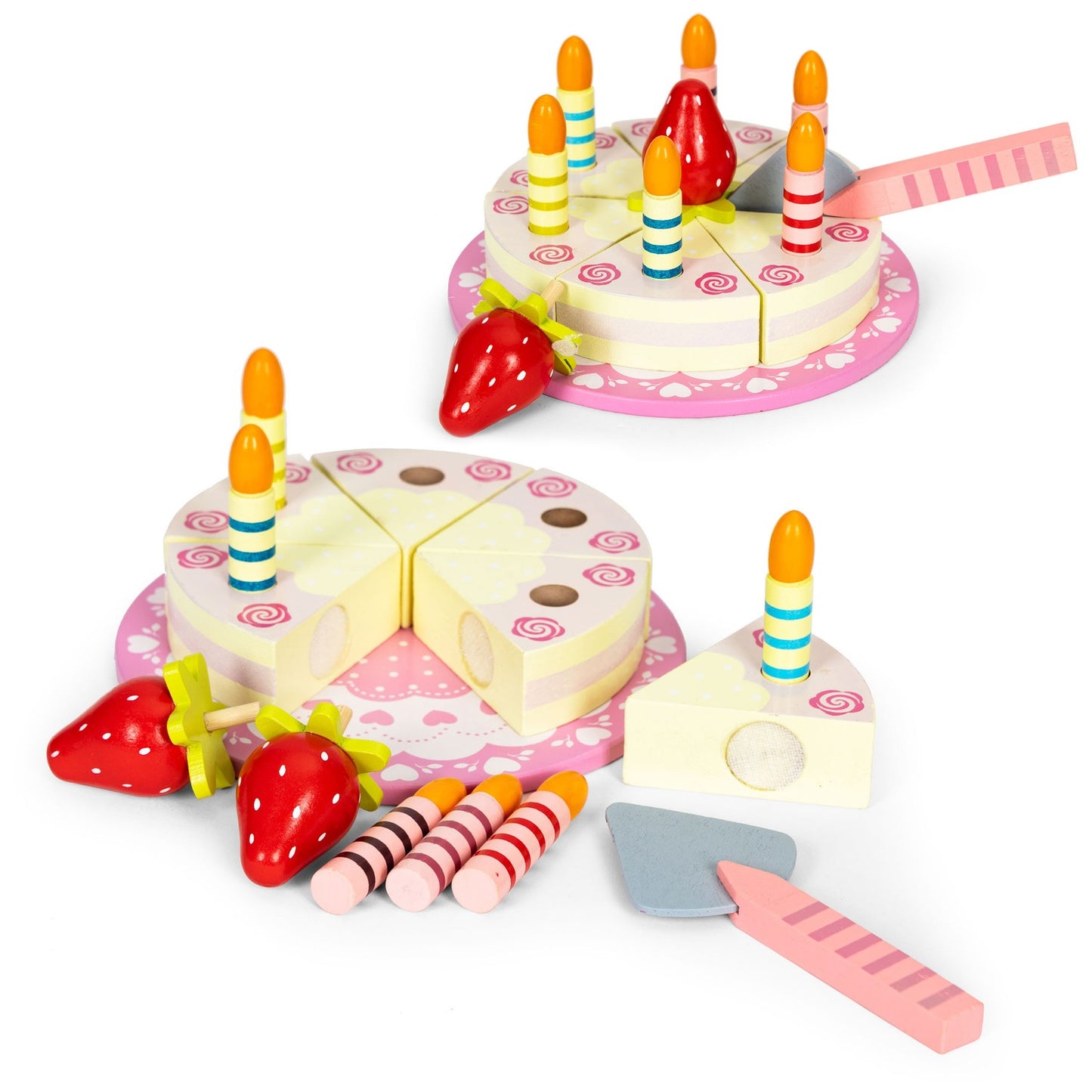 Set of wooden Velcro cake, fruit candles for children, 16 elements