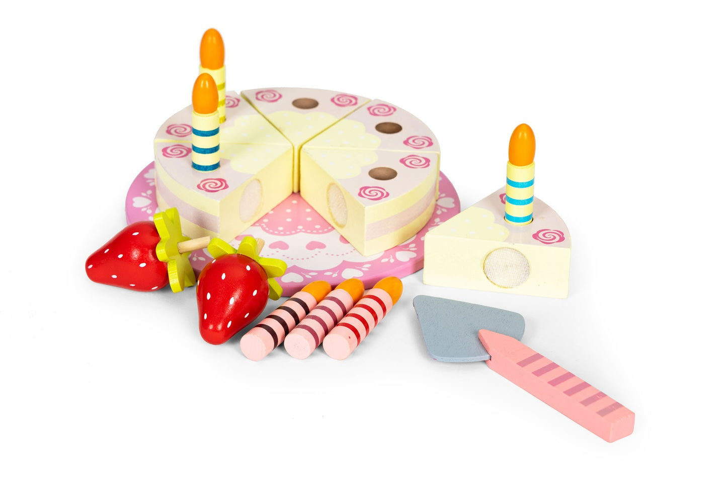 Set of wooden Velcro cake, fruit candles for children, 16 elements