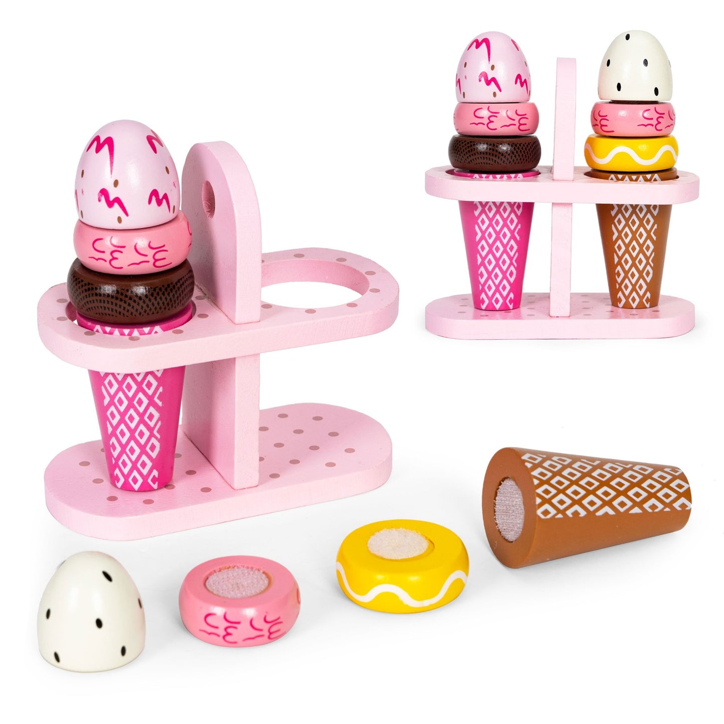 Set of wooden Velcro ice creams for children, 9 elements