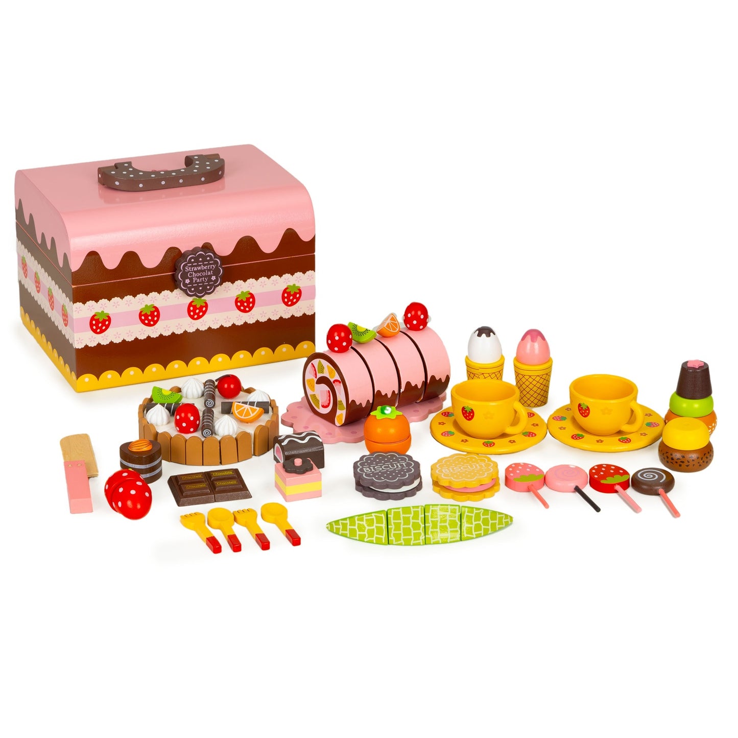 Set of wooden sweets box, cake cutting, 29 elements