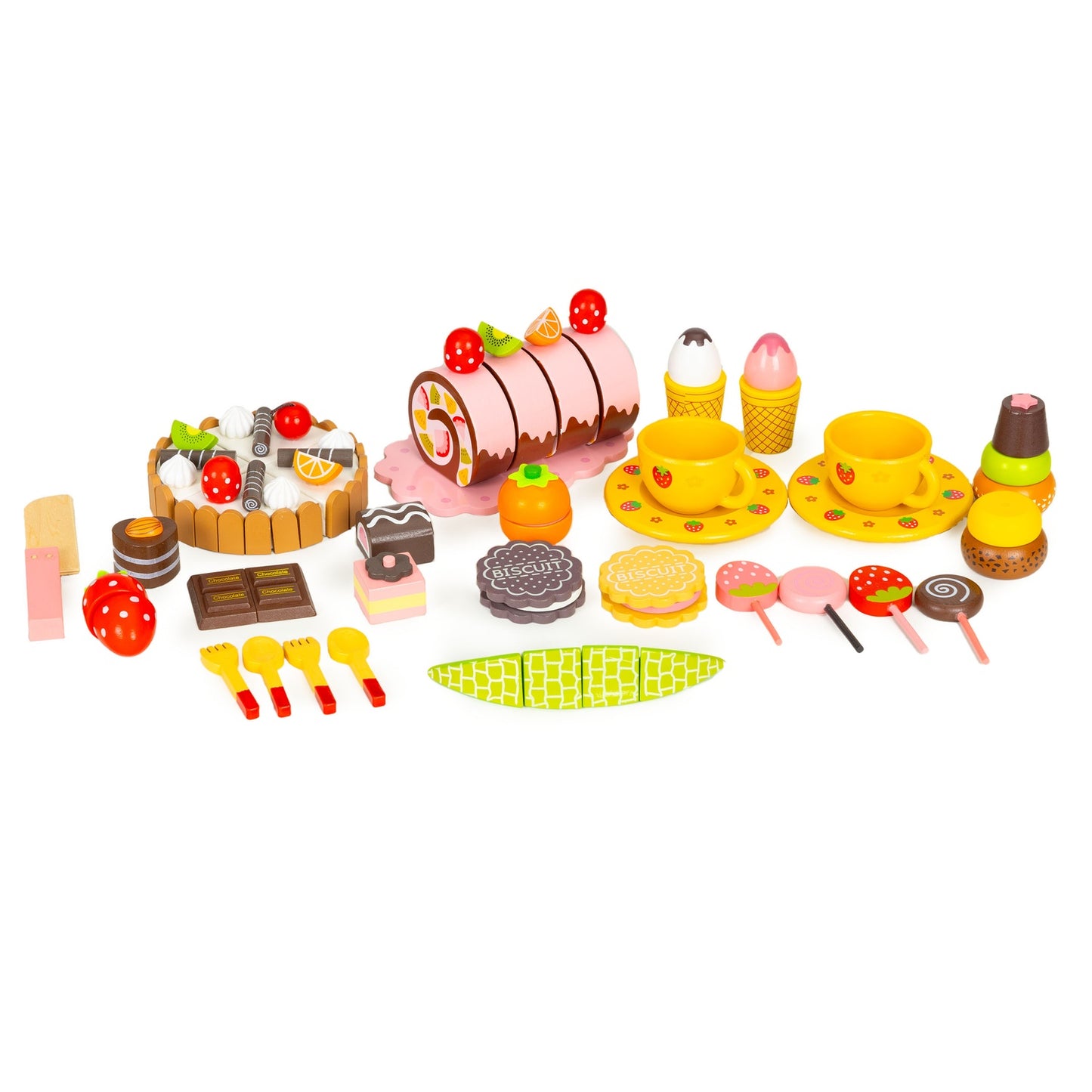Set of wooden sweets box, cake cutting, 29 elements