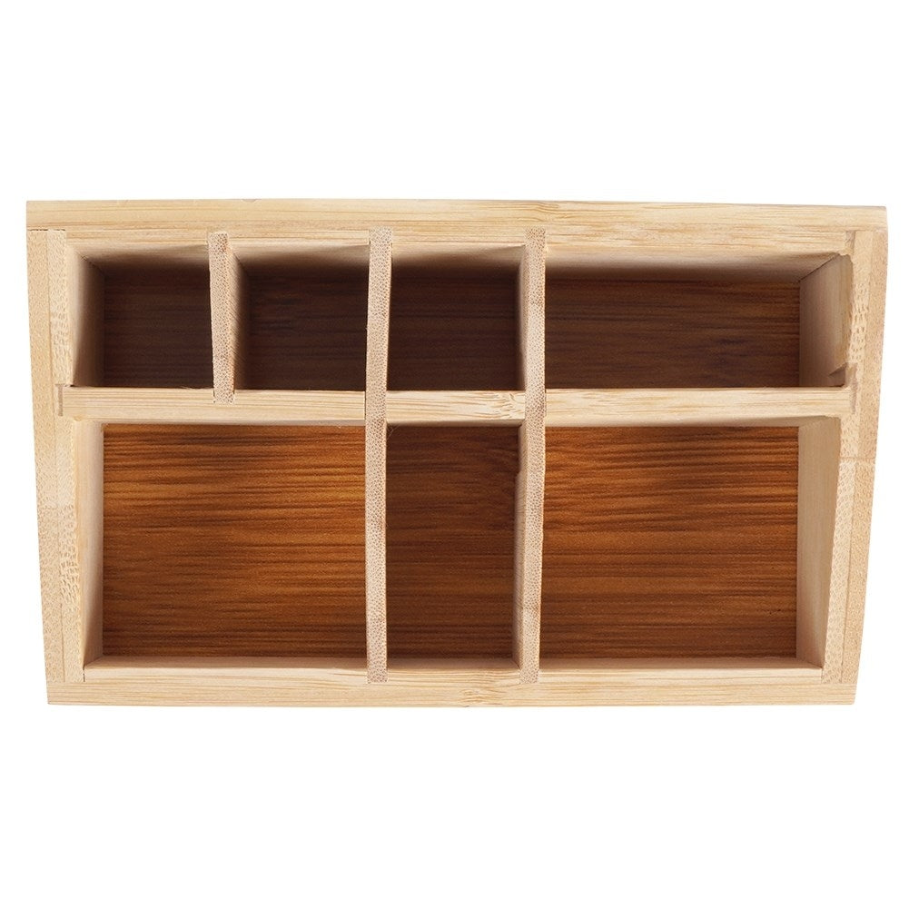 Seven-compartment makeup organizer in stylish bamboo