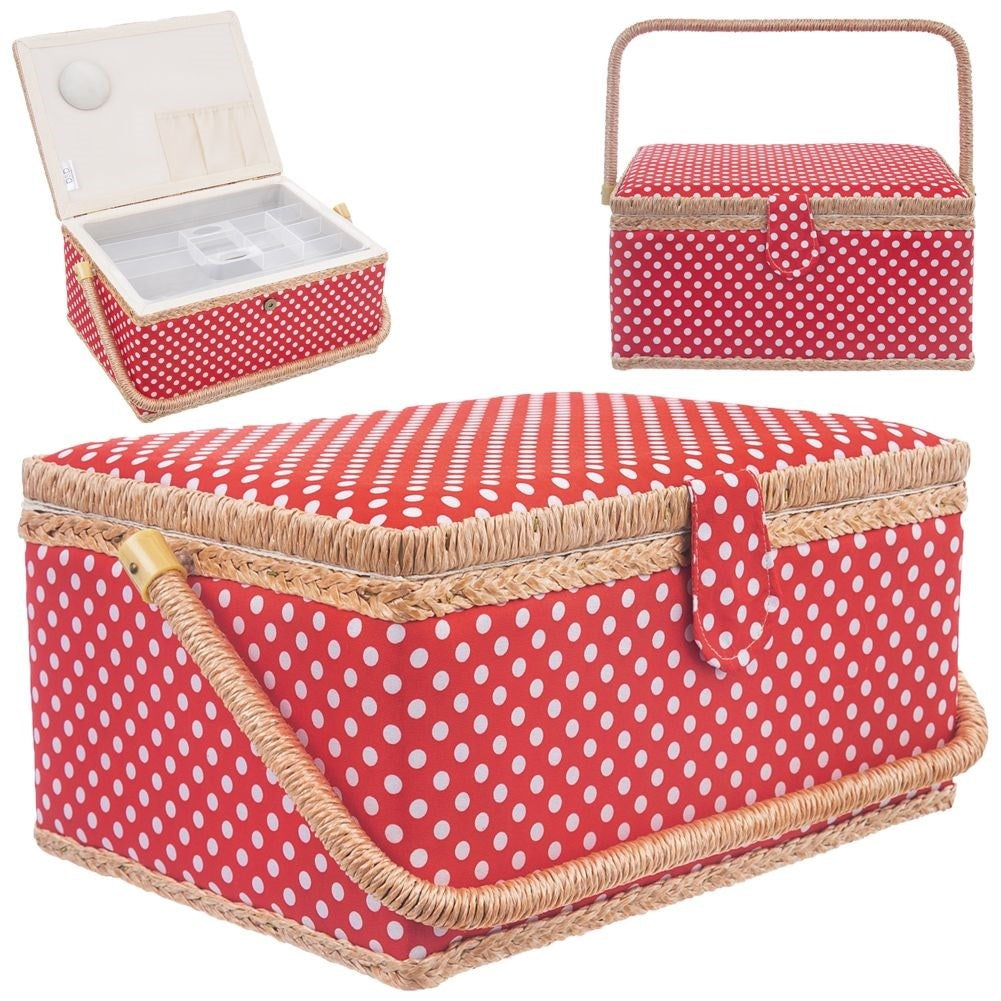 Sewing box with removable organizer and polka dot design