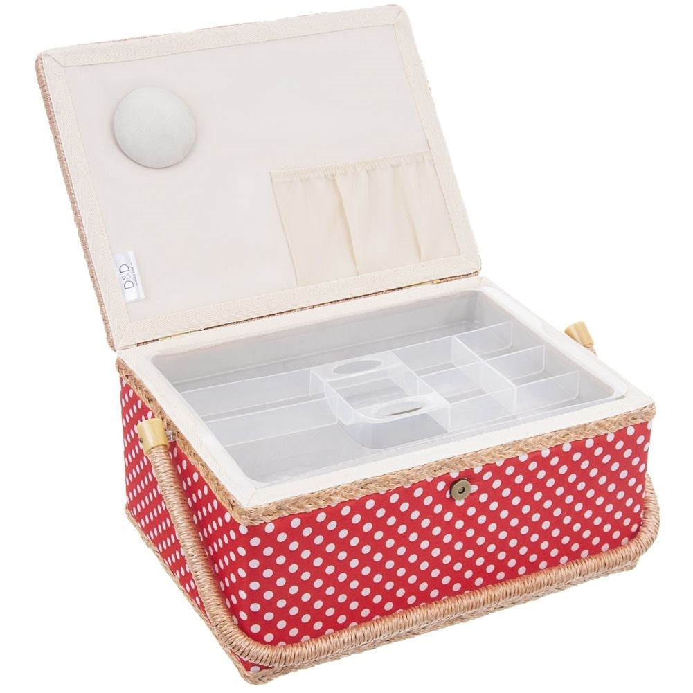 Sewing box with removable organizer and polka dot design