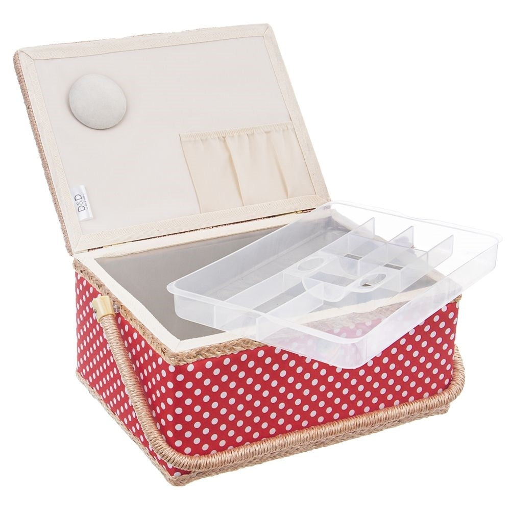 Sewing box with removable organizer and polka dot design