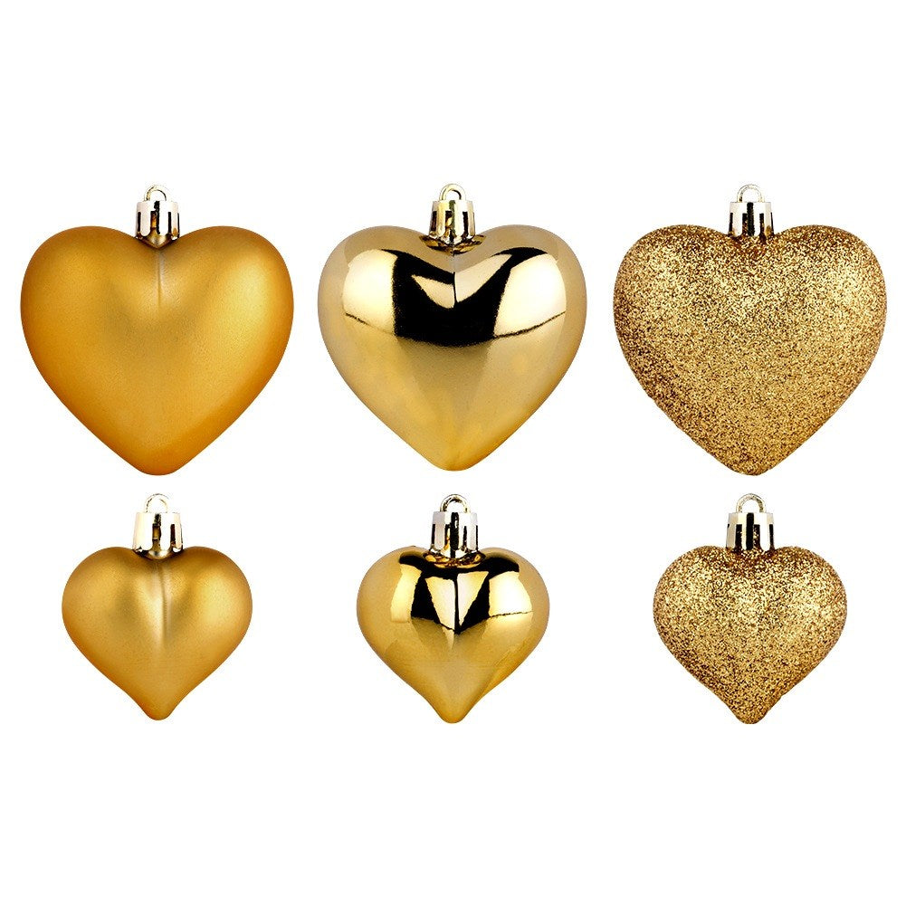 Shatterproof Christmas baubles hearts gold 6.5/4.5 cm 16 pcs.