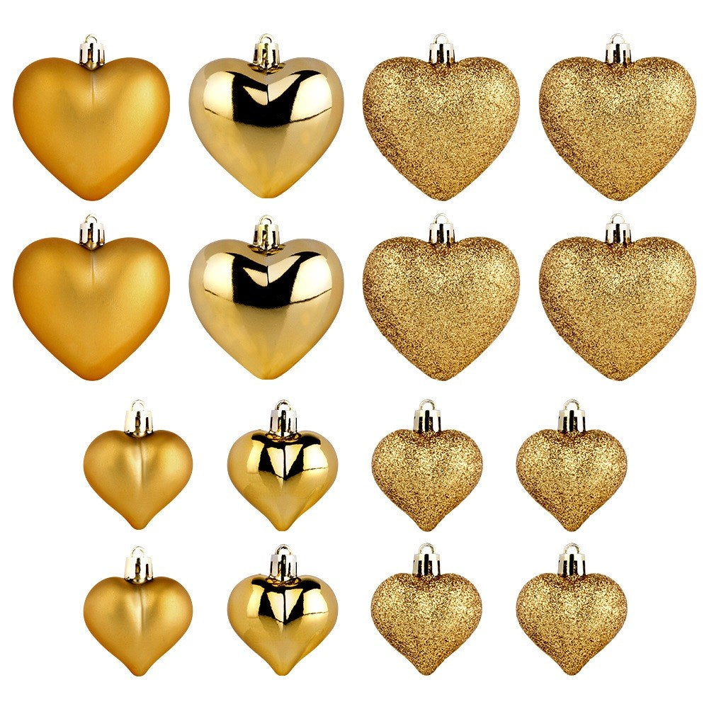 Shatterproof Christmas baubles hearts gold 6.5/4.5 cm 16 pcs.