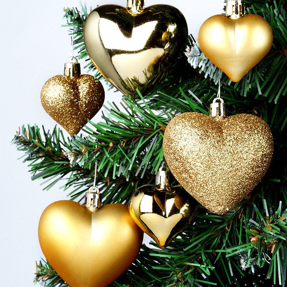 Shatterproof Christmas baubles hearts gold 6.5/4.5 cm 16 pcs.